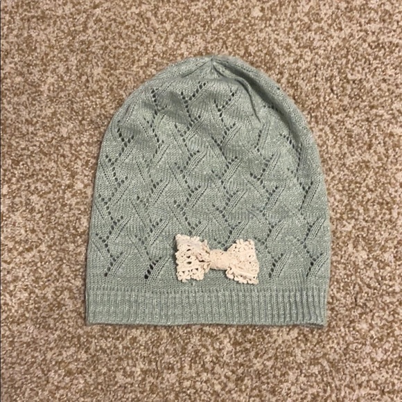 Teal knitted beanie with bow - Picture 1 of 1
